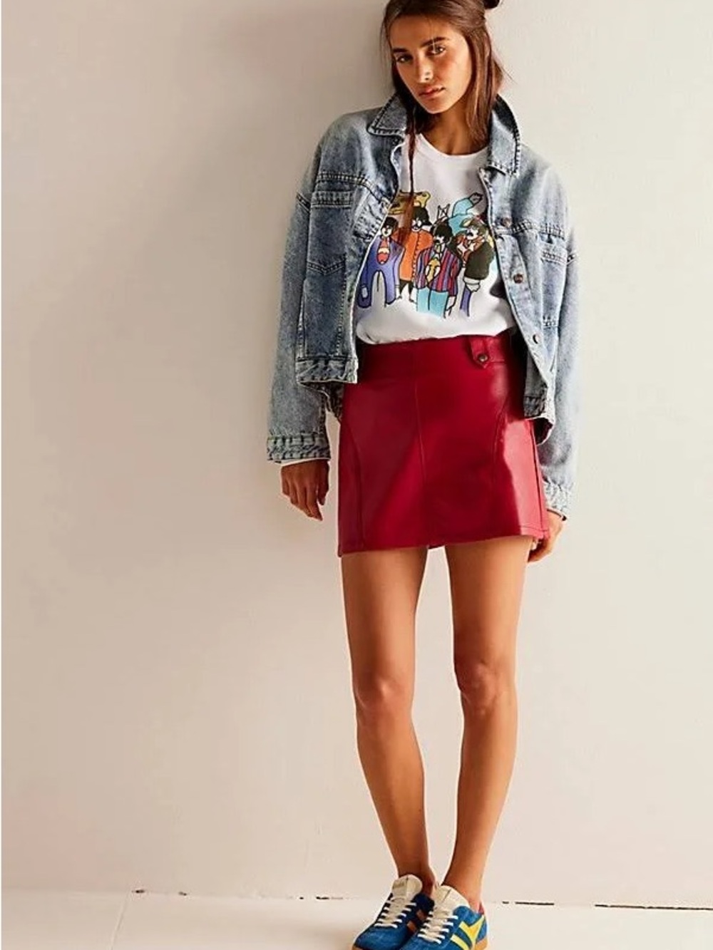 We The Free Red Faux Leather Mini Skirt